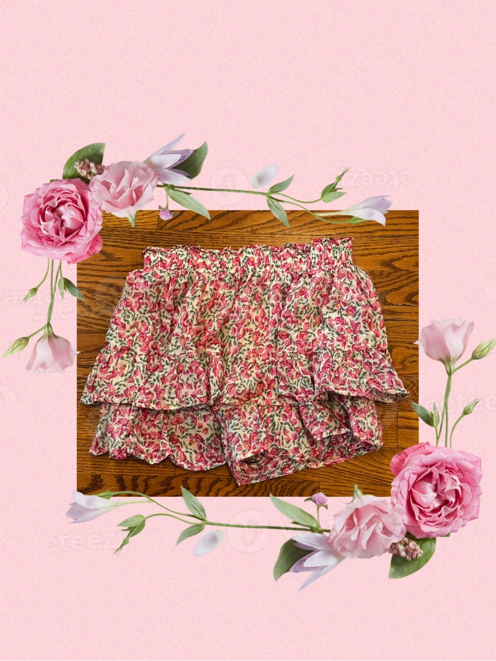 Idem Ditto Floral Pink Ruffle Tiered Skort